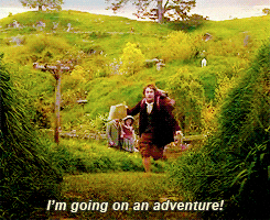 Bilbo Baggins running, captioned I'm going on an adventure!